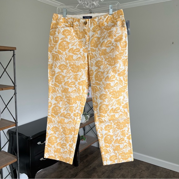 Lands End Mid Rise Straight Leg Crop Chino Pant Golden Sunflower Floral Size 6 - Picture 10 of 15
